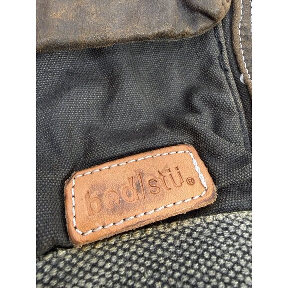 Bed Stu Hawkeye Black Waxed Canvas Messenger Bag Oil Slick Brown Gray - Picture 3 of 11